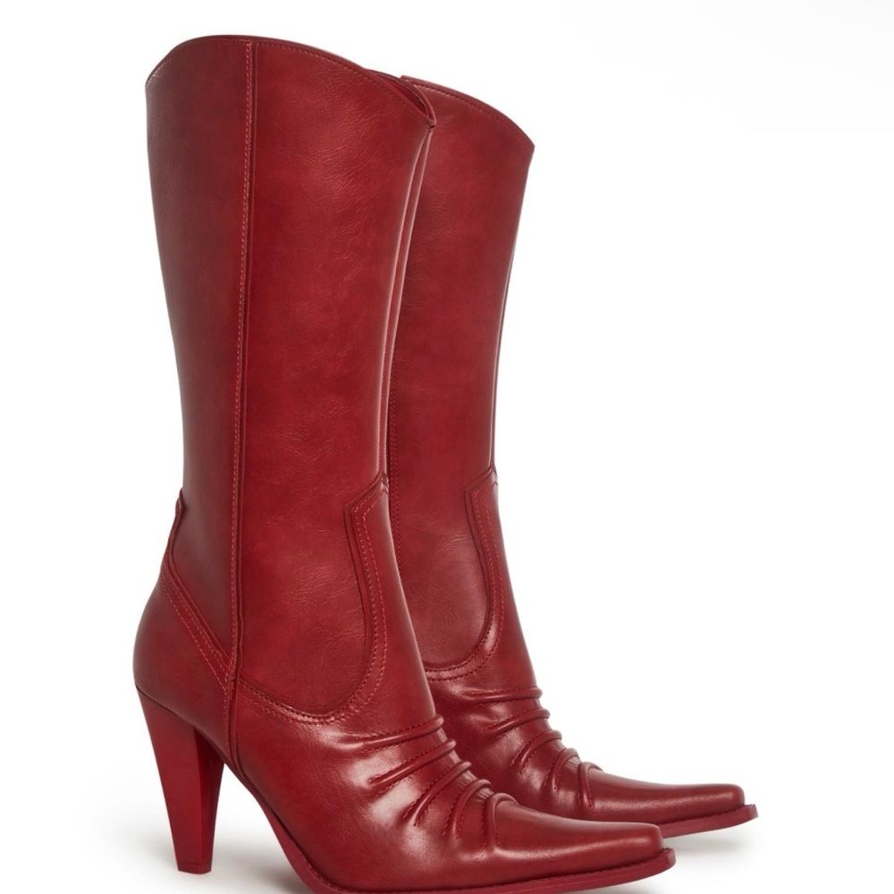 Women's Red Mid-Calf Pointed-Toe     Western boots